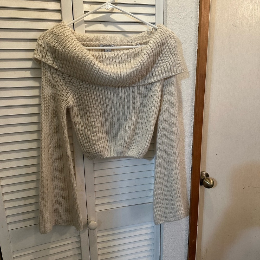 Fashion Nova Cream Off-the-Shoulder Sweater with Ribbed Knit